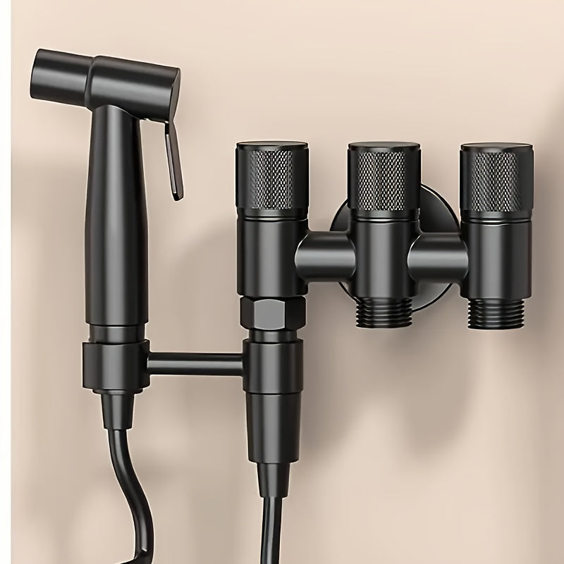 3-in-1 Stainless Steel Water Distributor with Spray Gun - Wall-Mounted, Chrome Finish, Valve Core, No Electricity Needed for Bathroom & Kitchen, Durable Metal Design, Water Flow Control, Modern Aesthetic, Smooth Finish