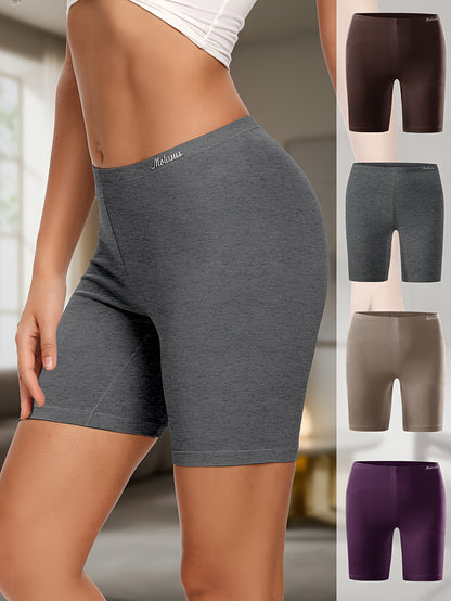 Women's Cotton Boyshorts Underwear 4-Pack - Comfortable Full Coverage Boxers, Knit Fabric, Solid Color, Simple Style, 95% Cotton 5% Spandex