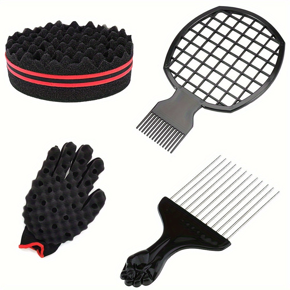 Afro Twist Hair Comb Twist Wave Barber Tool Twist Brush Curl Comb Twist Hair Sponge Twist Wave Curl Brush Comb Twist Hair Coils Comb for Natural Hair Perm comb set, sponge shaped comb, steel needle insertion comb, curling glo