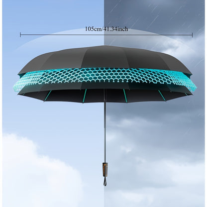 10 bone 3+3 glass fiber bone automatic folding umbrella, enlarged and thickened black rubber sunscreen coating, reinforced protective aluminum alloy skeleton, simple solid color design, unisex business sunshade dual-use umbre