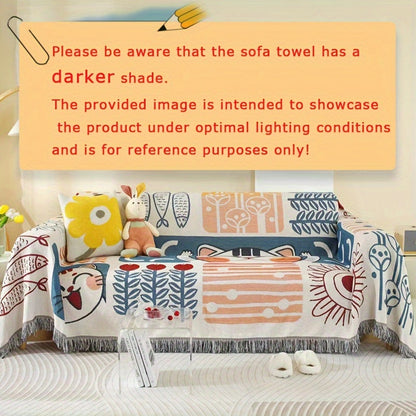 1pc Scandinavian Style All-Season Sofa Covers Cotton Blend Sofa Throw Covers Universal Featuring Botanical, Non-slip Sofa Cushion, And Majestic Cat Patterns Sofa Cover, Outdoor Picnic Mat, Outdoor Blanket, Tapestry, Tableclot