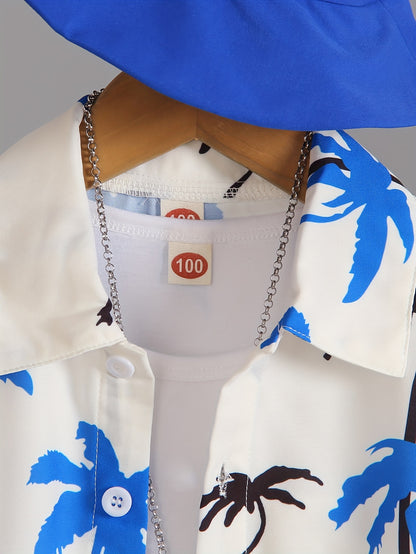 Boys' Summer Fashion Street Shirt Three-piece Set Only Selling Hats, Shirts and Shorts, Perfect for Outdoor