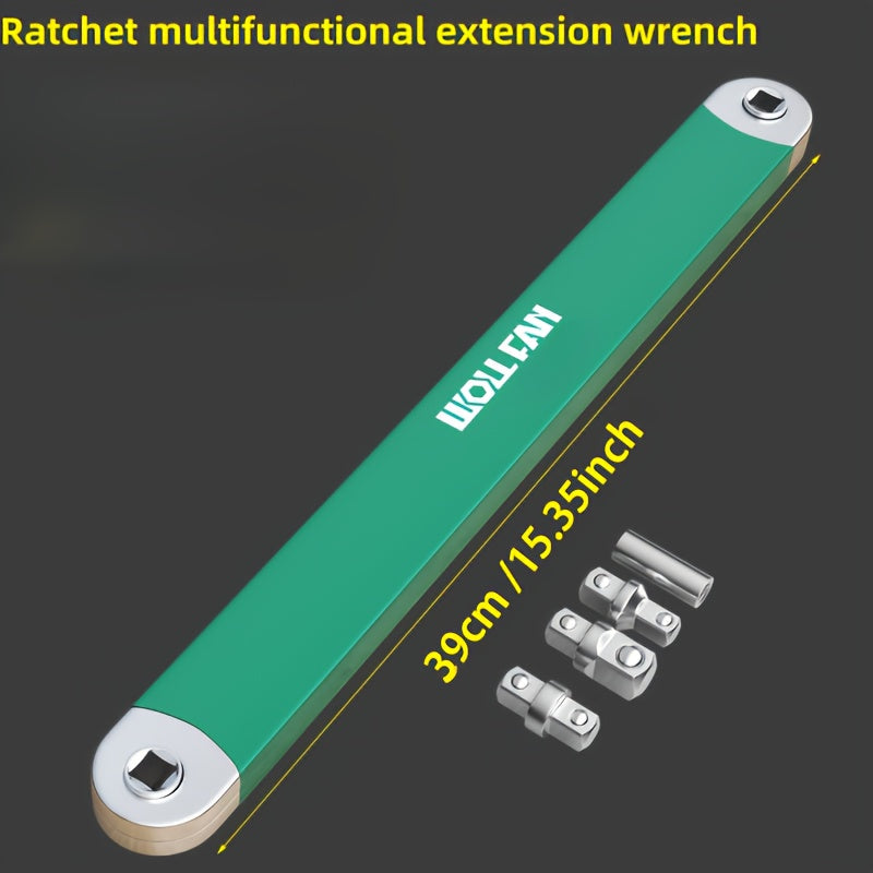 WOLLFAN Multi-Functional Extension Wrench, 39cm/15.35inch, Ratchet Conversion, Narrow Extension, Quick Release Socket, Universal Tool for Car Maintenance, Durable Material