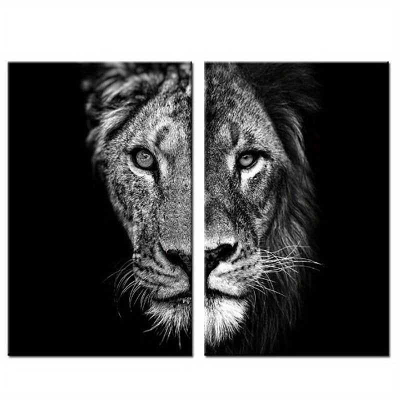2pcs African Lion Wall Poster - Frameless Canvas Painting for Home Decor - 15.7x23.6in/40cmx60cm - Black and White Design