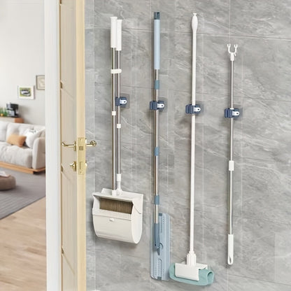 3pcs Mop Broom Holder Hook, Wall-mounted Broom Clip, Self-adhesive Mop Broom Rack, Detachable Waterproof And Non-slip Practical Hook, Suitable Storage And Organizer For Home, Bathroom, Kitchen, Garden And Garage
