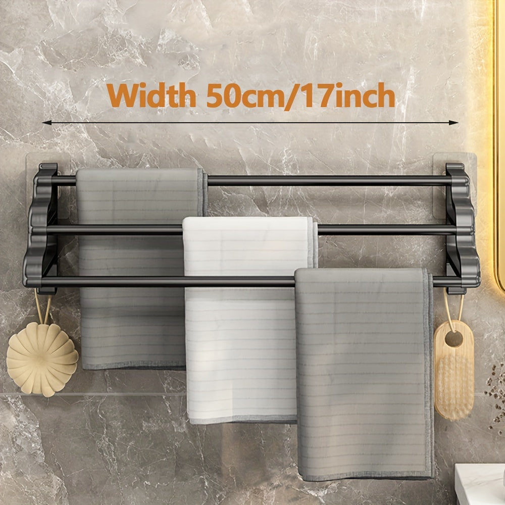 1pc Stylish And Durable Wall Mounted Towel Rack With Three Rods, Punch-free Bathroom Towel Storage Rack, Easy To Install And Maintain, Perfect For Bathroom Accessories