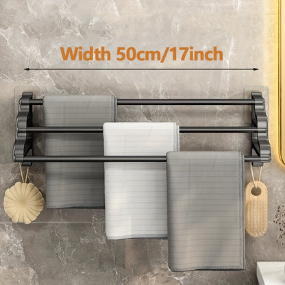 1pc Stylish And Durable Wall Mounted Towel Rack With Three Rods, Punch-free Bathroom Towel Storage Rack, Easy To Install And Maintain, Perfect For Bathroom Accessories