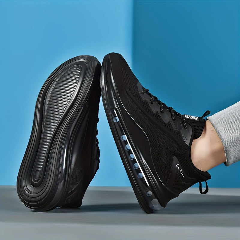 2023 New Men's Running Shoes - Shock-Absorbing Breathable Fabric & PU Cushioning, All-Season Athletic Sneakers with Sport Control Technology, Black Lace-Up Design for Gym, Jogging & Casual Wear