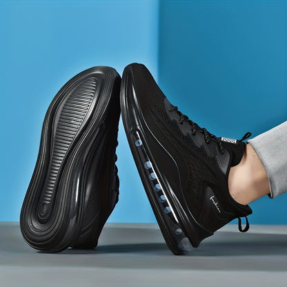 2023 New Men's Running Shoes - Shock-Absorbing Breathable Fabric & PU Cushioning, All-Season Athletic Sneakers with Sport Control Technology, Black Lace-Up Design for Gym, Jogging & Casual Wear