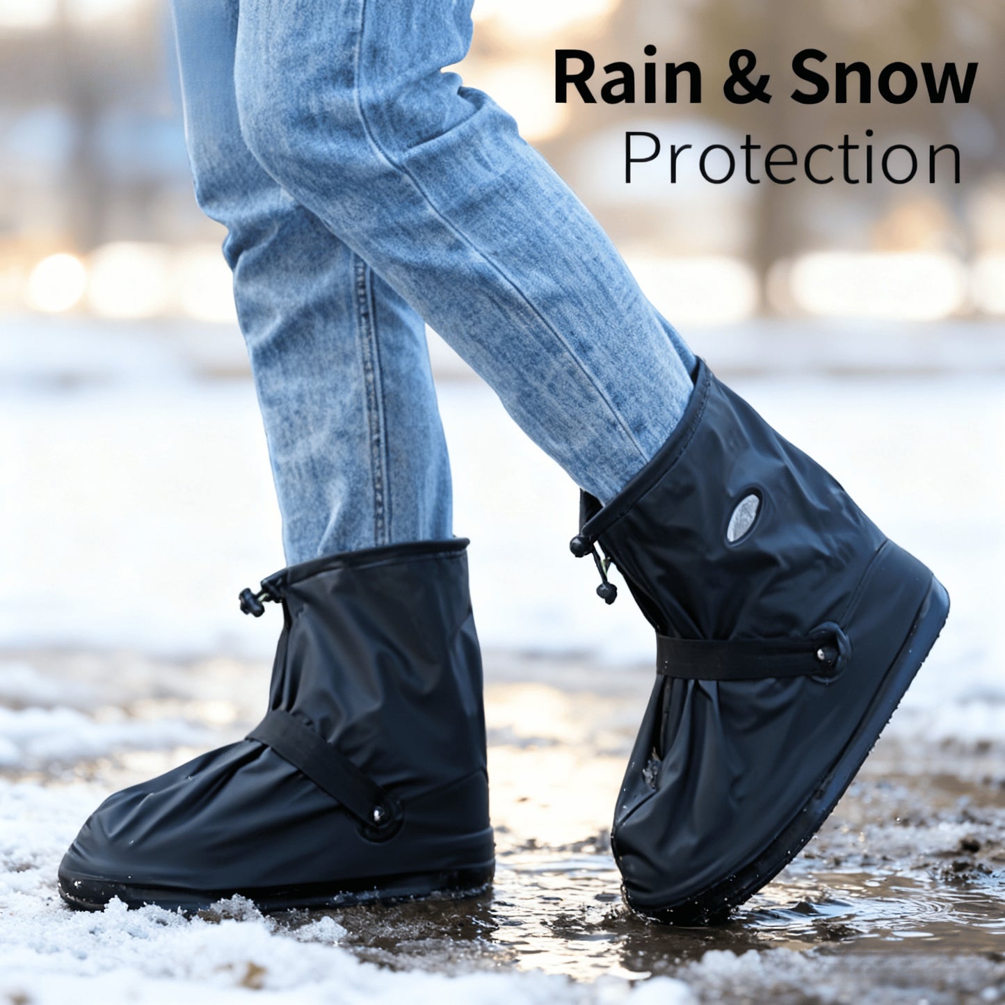 Adults & Students Universal Waterproof Anti-Slip Short Rain Boot Covers - White PVC Thickened Durable High Elasticity Zipper Design One-Touch On/Off, Outdoor Travel Rain Snow Dirt Reusable Hand Wash No Dry Clean Essential Stu