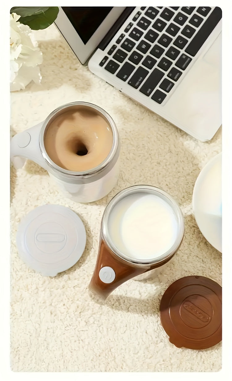 Spill-Proof, Stainless Steel Self-Stirring Coffee Mug - Battery-Powered, Reusable Magnetic Mixing Cup for Home, Office & Travel (AAA Batteries Not Included)