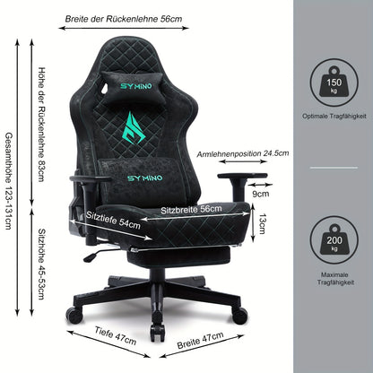 SYMINO Ergonomic Gaming Chair - Vintage Faux Leather, Adjustable Racing Chair Design with Headrest and Footrest, Rotating Task Chairs for PC & Office Use, Black with Teal Accents, Gaming Chair for Adults
