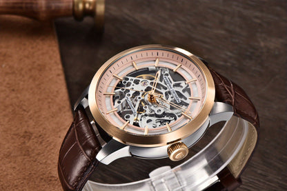 Pagani Design 2023 Men's Automatic Skeleton Watch, Self-Winding, Stainless Steel, Leather Strap, Pointer Series, Water Resistant To 100 Meters Sports Leather Watch