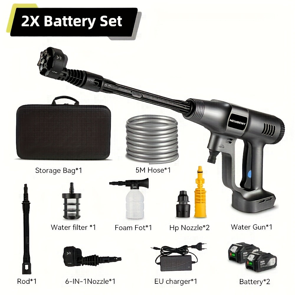 Brushless High Pressure Car Washing Water Gun, 6in 1 Cordless 3-speed High Pressure Cleaning Machine with 5m Water Hose, Suitable for Garden Watering, Car Washing And Floor Cleaning, Outdoor Cleaning, Cordless Design, Efficie