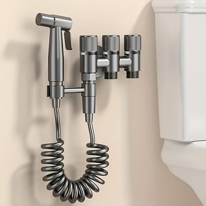 3-in-1 Stainless Steel Water Distributor with Spray Gun - Wall-Mounted, Chrome Finish, Valve Core, No Electricity Needed for Bathroom & Kitchen, Durable Metal Design, Water Flow Control, Modern Aesthetic, Smooth Finish