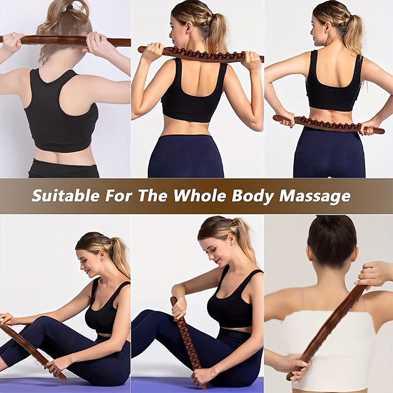 Double Row 20 Beads Carbonized Massage Stick - High Quality Wooden Meridian Roller, Suitable for the Whole Body, Professional Abdominal Gua Sha Tool, Health Care Massage Tool, Suitable for Waist/Abdomen/Legs/Hands/Back Body S