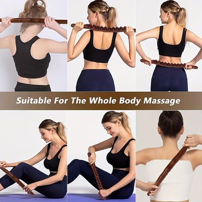 Double Row 20 Beads Carbonized Massage Stick - High Quality Wooden Meridian Roller, Suitable for the Whole Body, Professional Abdominal Gua Sha Tool, Health Care Massage Tool, Suitable for Waist/Abdomen/Legs/Hands/Back Body S