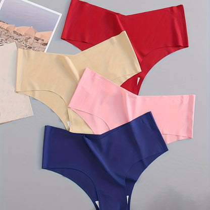 4 Pack Seamless Panties, Sporty & Comfy Solid Brief Panties, Women's Lingerie & Underwear