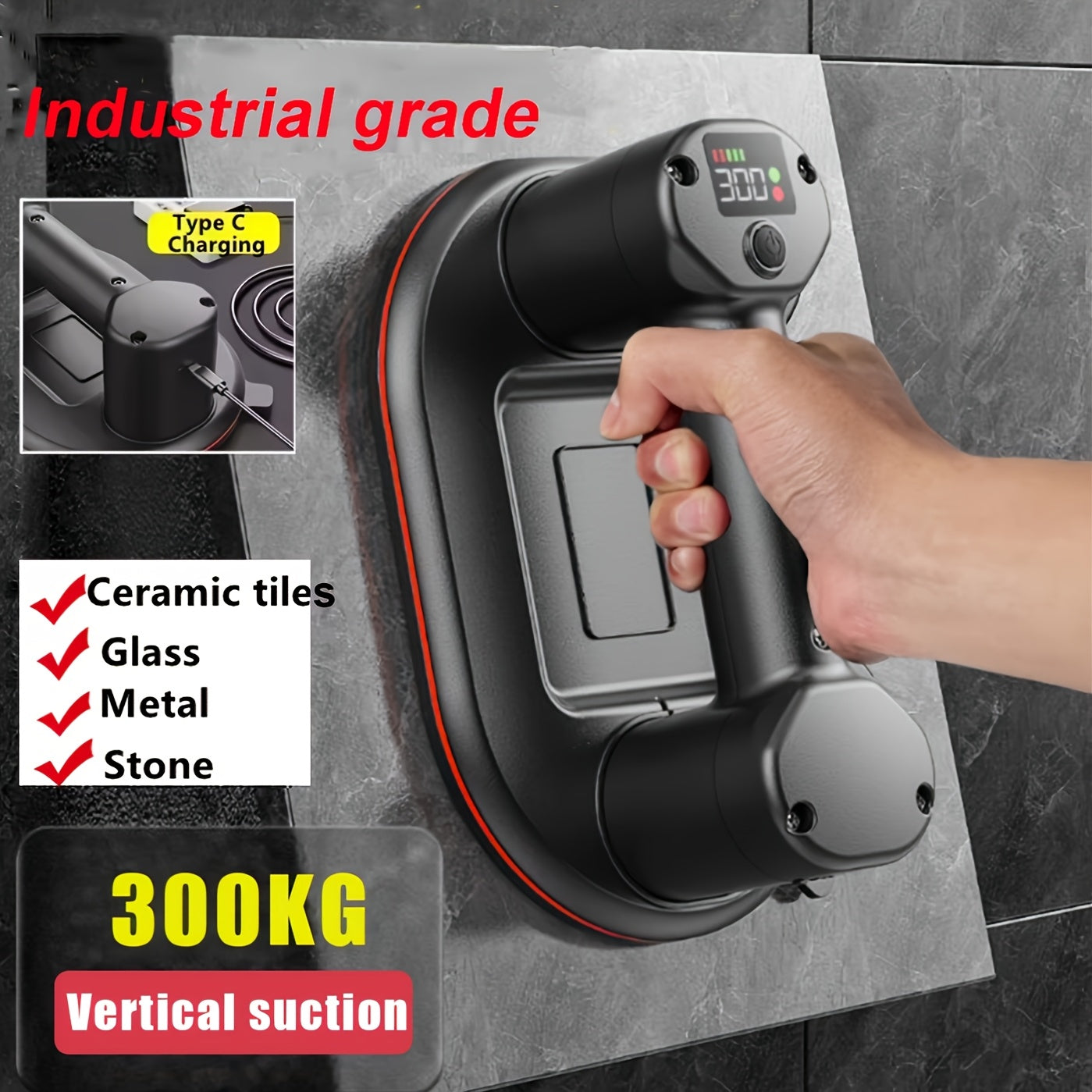 300KG Industrial Grade Electric Vacuum Suction Cup Heavy-duty Granite Tile Vacuum Elevator 3600mAh Battery For Moving Glass, Tile, And Stone Materials