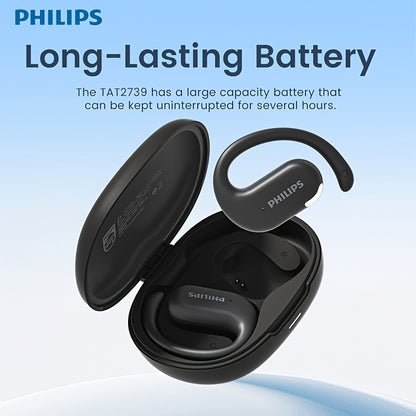 For Philips Wireless Earbuds with Ear Hook Design, Long Battery Life, Touch Control, Wireless Charging Case, Open-Back Sports Headphones for Running & Exercise, USB-C Charging, Condenser Microphone, Compatible with Cellphones