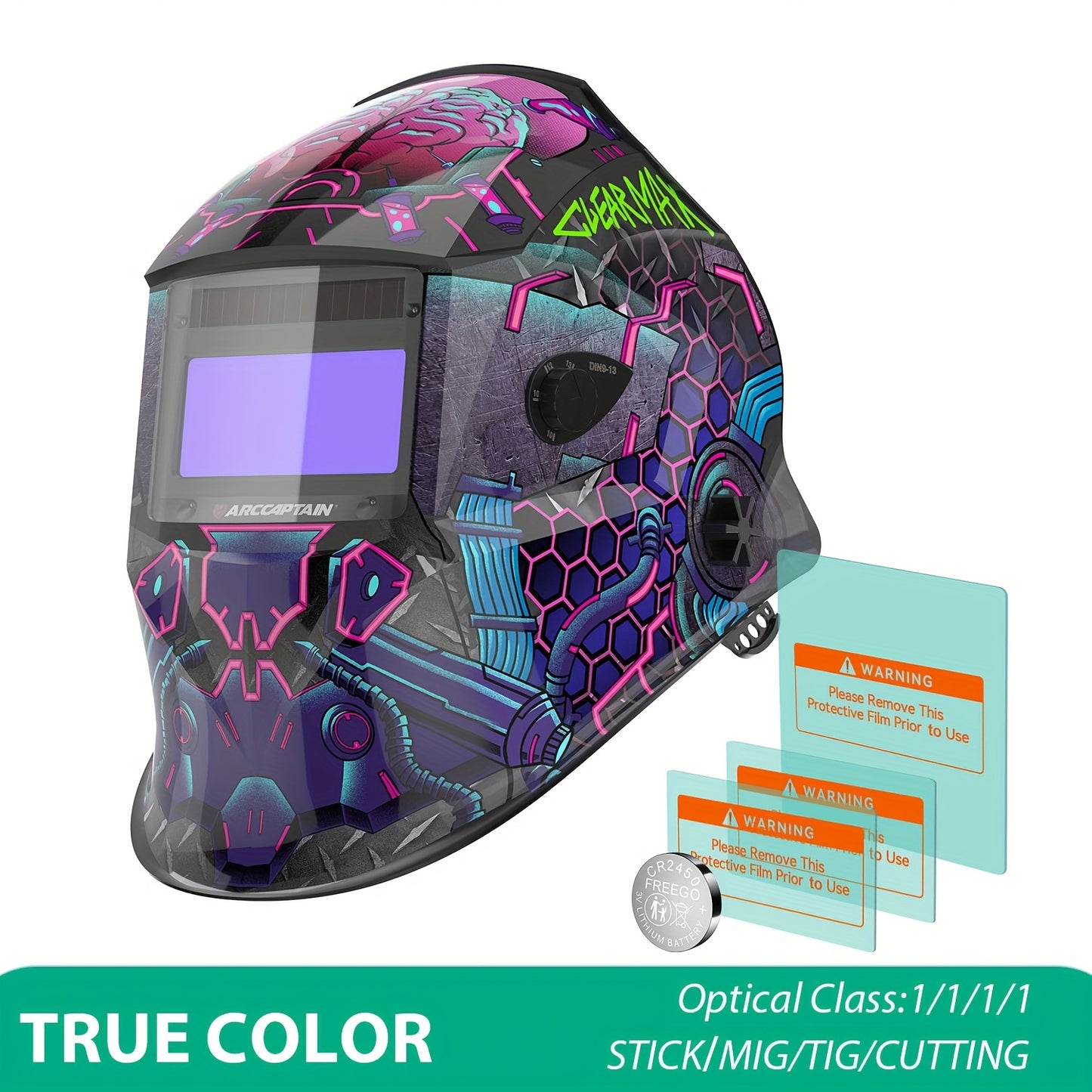 ARCCAPTAIN Auto-Darkening Welding Helmet with -Free Large View Welding Hood Mask, True Color Vision & Shade 1-4 Adjustment, CE, Compatible with Welding Machines (Professional Welder's Mask)