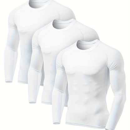 1/3 Pcs, Men's Thermal Long Sleeve Compression Shirts, Winter Sports Base Layer Top, Athletic Running T-Shirt