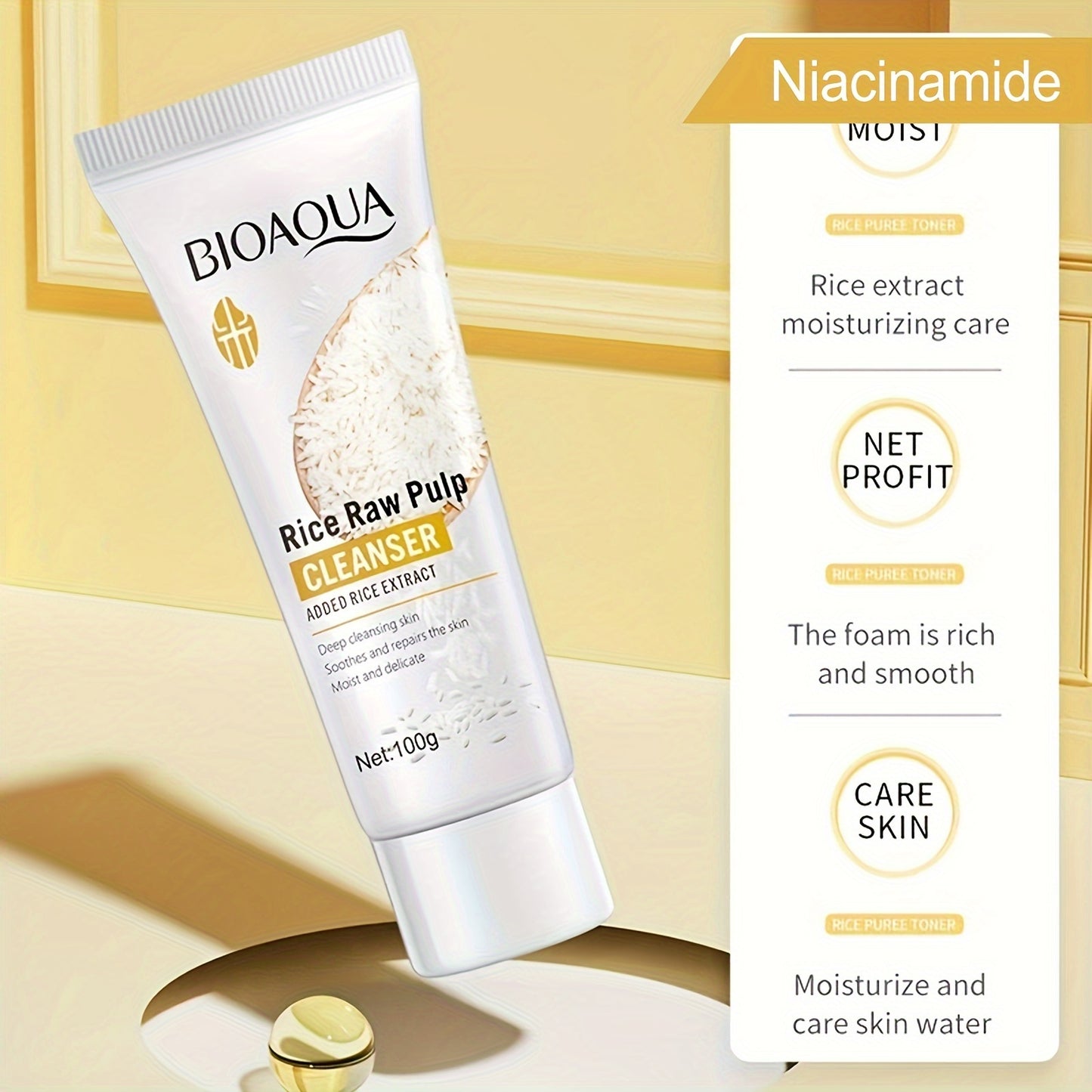 100g Rice Raw Pulp Cleansing Gel, Deep Clean Beautiful Face Wash Care for Delicate Skin for Men And Women Daily Care