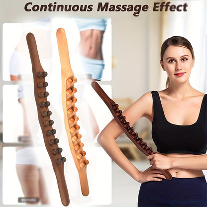 Double Row 20 Beads Carbonized Massage Stick - High Quality Wooden Meridian Roller, Suitable for the Whole Body, Professional Abdominal Gua Sha Tool, Health Care Massage Tool, Suitable for Waist/Abdomen/Legs/Hands/Back Body S