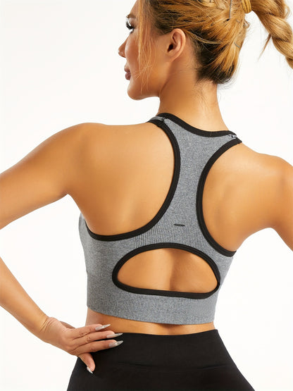 Women's Sports Bra, Racerback, Low Cut, Racerback Open Back, Yoga Fitness Running Outdoor Wear