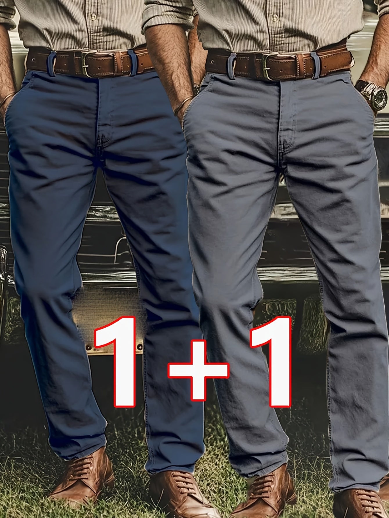 2pcs Men'S Stretch Chino Pants - Straight-Leg Business Casual Trousers with Elastic Waistband, All-Season Formal & Everyday Pants for Office, Meetings, And Casual Attire, Office Wear, Modern Trousers, Comfortable Fit, Versati