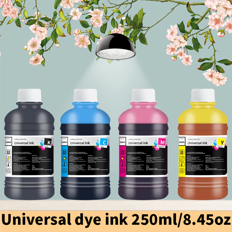 Dye Ink Cartridge Filling for Canon, Epson, HP, and Brother Printers - 250ml/8.45oz Universal Ink Cartridge with 4 Color Options (Black, Blue, Pink, Yellow) for HP 301XL, 302XL, 305XL, 304XL, PG-545, CL-546, 245, 246, 745 - H