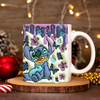 1pc, 11oz Printed Blue Sticky Notes Pattern Ceramic Mug, Portable Wide Mouth Coffee Cup, Water Cup, Suitable Gift For Family Friends, Summer Essential, Back To School Supplies, Apartment Essentials, College Dorm Essentials