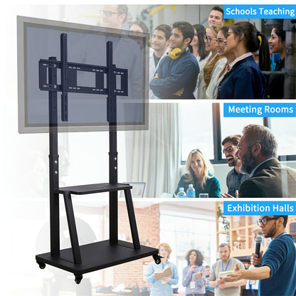 Mobile TV Stand,Rolling TVs Cart on Wheels Height Adjustable Heavy-Duty Floor Stand Base for 81.28-254.0 cm LCD LED OLED Flat Panel Screens Movable Holds up to 79.83 KG with Shelf, Portable Tv Stand, Tv Unit for Living Room,
