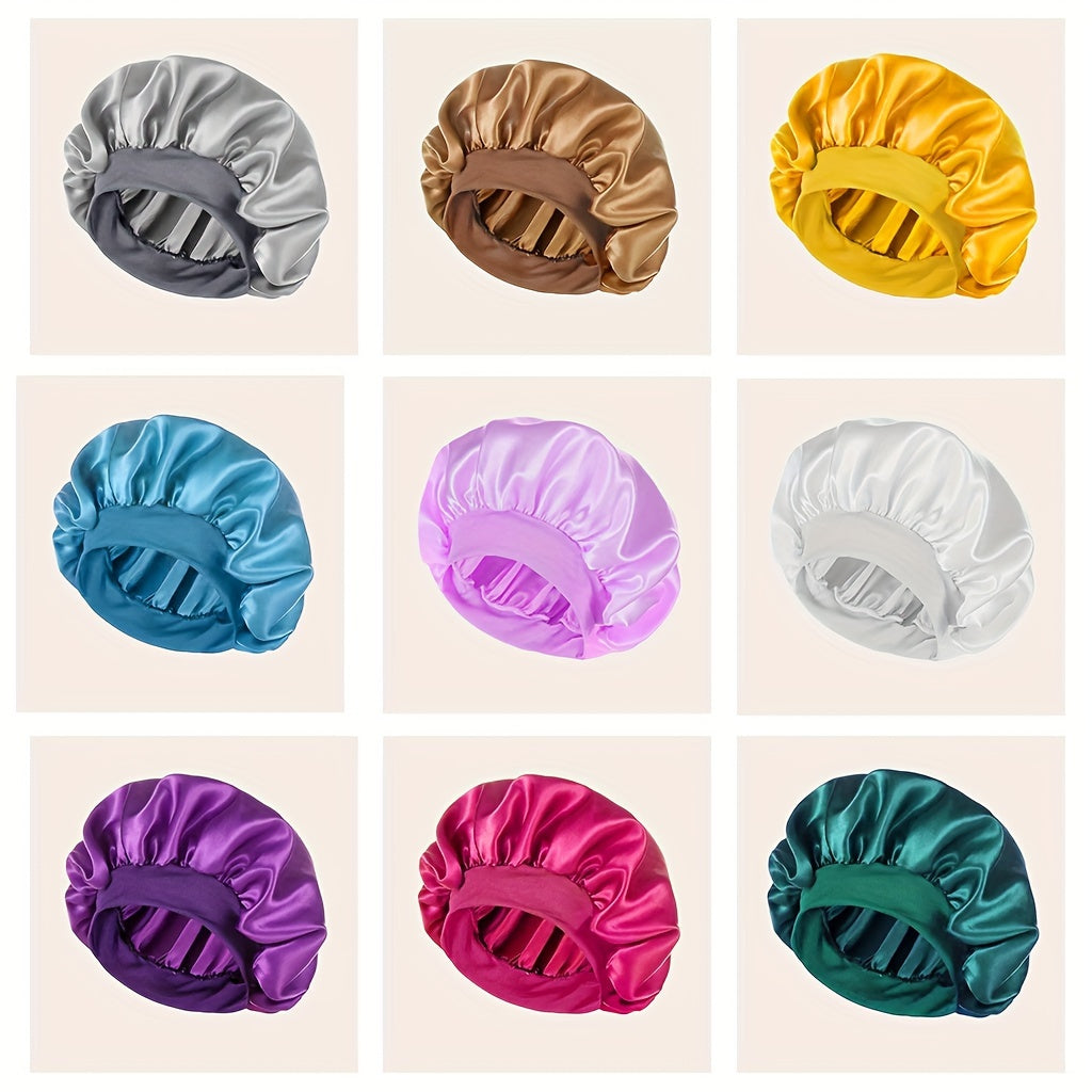 Women'S Satin Bonnet 2023, Elastic Band Hair Hat for Curling and Straight Hair, Wide Brim Sleep Cap, Bath Cap, Dry Hair Cover, 100% Polyester, Oil-Free, Comfortable Fit
