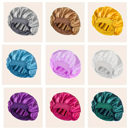 Women'S Satin Bonnet 2023, Elastic Band Hair Hat for Curling and Straight Hair, Wide Brim Sleep Cap, Bath Cap, Dry Hair Cover, 100% Polyester, Oil-Free, Comfortable Fit