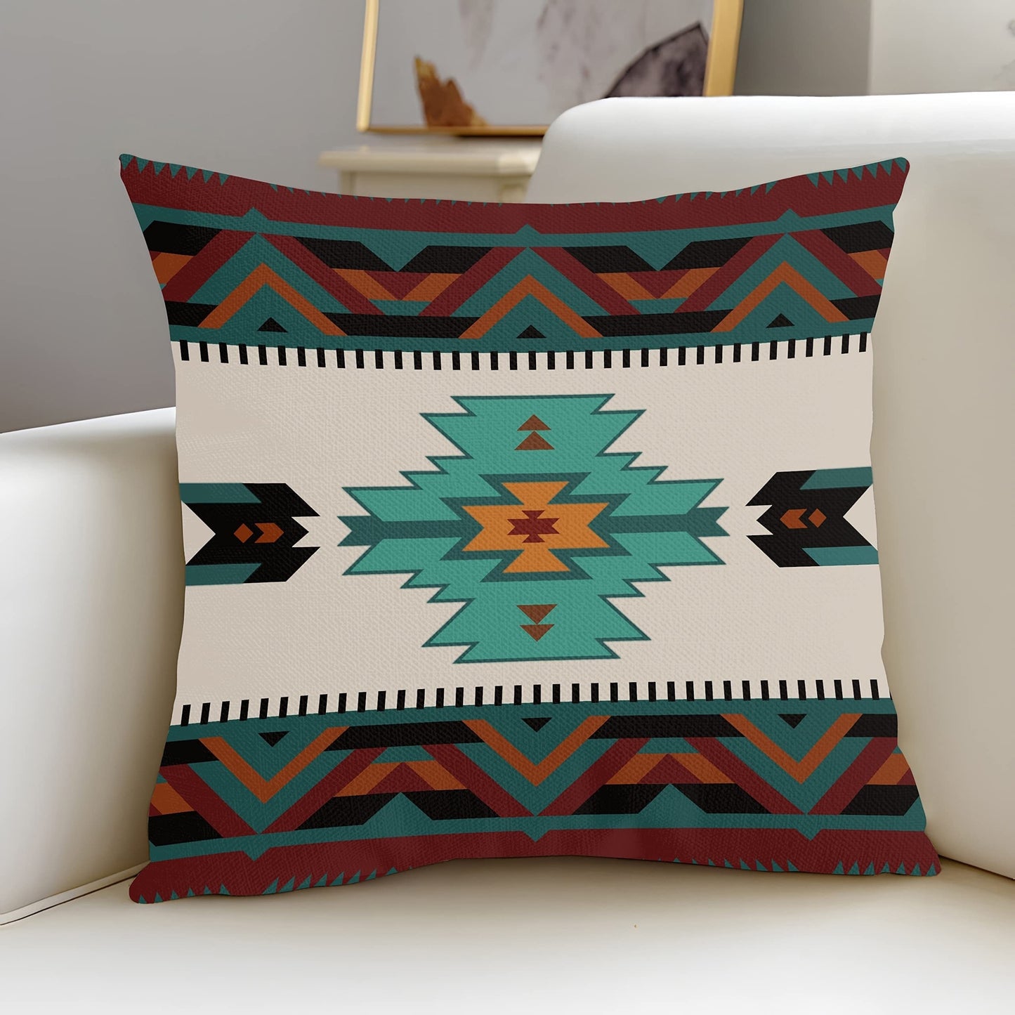 Set Of 4 Western Throw Pillow Covers Aztec Southwestern Native American Tribal Geometric Pillow Cases Turquoise Rustic Decorative Couch Cushion Covers For Outdoor Bedroom Home Decor, 45.72x45.72 Cm (Cushion Is Not Included)