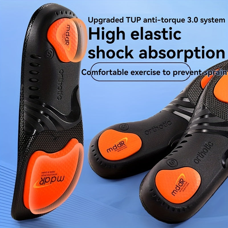 1 Pair MADIFW  Support Sports Insoles - Upgraded TPU Anti-Torque 3.0 System, High Elastic Shock Absorption, Breathable & Comfortable for Active Lifestyles, Black with Orange Accents
