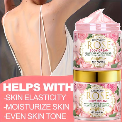 LUCKY MUSN Rose Body Lotion - Long-Lasting Fragrance, Deep Moisturizing & Brightening Formula with Ginseng, Lavender, and Vitamin E - Elegant Floral Design for Face, Neck, Underarms, Body - 70g, Light Beige Care, Elegant Pack