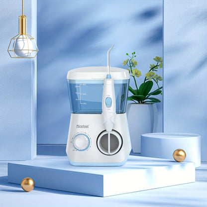 1pc Professional Electric Oral Irrigator with 10 Pressure Settings & 7 Interchangeable Tips - 600ml Water Flosser for Deep Cleaning Braces, Teeth, and Hard-to-Reach Areas - White & Blue Design for Home Use, Dental Irrigator