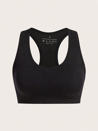 Women's High-Support Sports Bra with Removable Pads - Quick-Dry, Shockproof, Double-Layer Racerback Vest for Running & Fitness, Breathable Nylon-Elastane Blend, Non-See-Through, All-Season Activewear