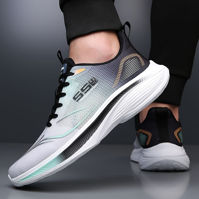 Men's Lightweight Breathable Mesh Running Shoes with EVA Cushioned Sole - Low-Top Casual Sneakers for All-Season Comfort, White & Black, Sleek Sporty Design | Durable Sportswear