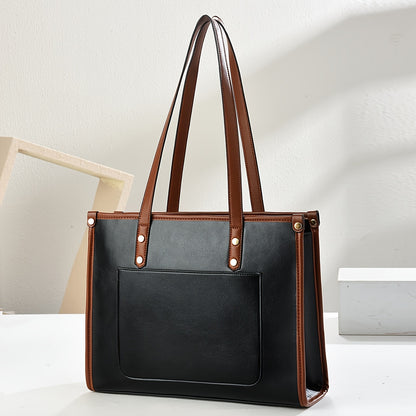 Women's Professional Handbag - Large Capacity Tote & Briefcase, Work Bag with Zipper Closure, Elegant Minimalist Purse for Office, Commute, Formal/Casual Events - Coffee Brown/Beige/Black, Formal Event Accessory, Quilted Patt