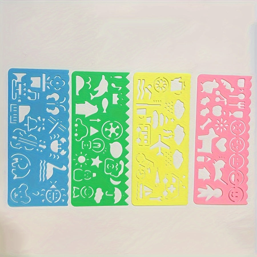 4pcs Cartoon Students' Sketch Ruler Drawing Template Ruler Student Stationery 14.9*6.5CM/5.86*2.55inch