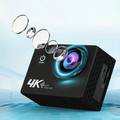 Ourlife 4K Ultra HD Action Camera with WiFi, 32GB Memory Card Included, Transparent Underwater Sports Camera, Digital Zoom, Automatic Focus, LCD Display, Rechargeable Battery, Ideal for Outdoor Adventures, Underwater Photogra