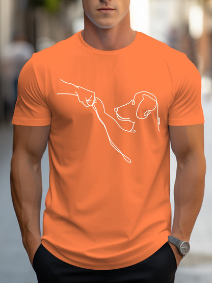 MBDMBD Men's Minimalist Dog Line Art Graphic T-Shirt - Vibrant Yellow with Black dog outline, Lightweight Summer Casual Everyday Tee for Pet Lovers - Machine Washable Apparel, Dog Tshirt, Classic Round Neck, Comfortable Fit
