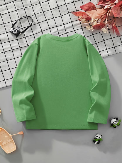 Boys' Pure Cotton Long Sleeve T-Shirt with Small Dinosaur Pattern Autumn and Winter Trendy Style