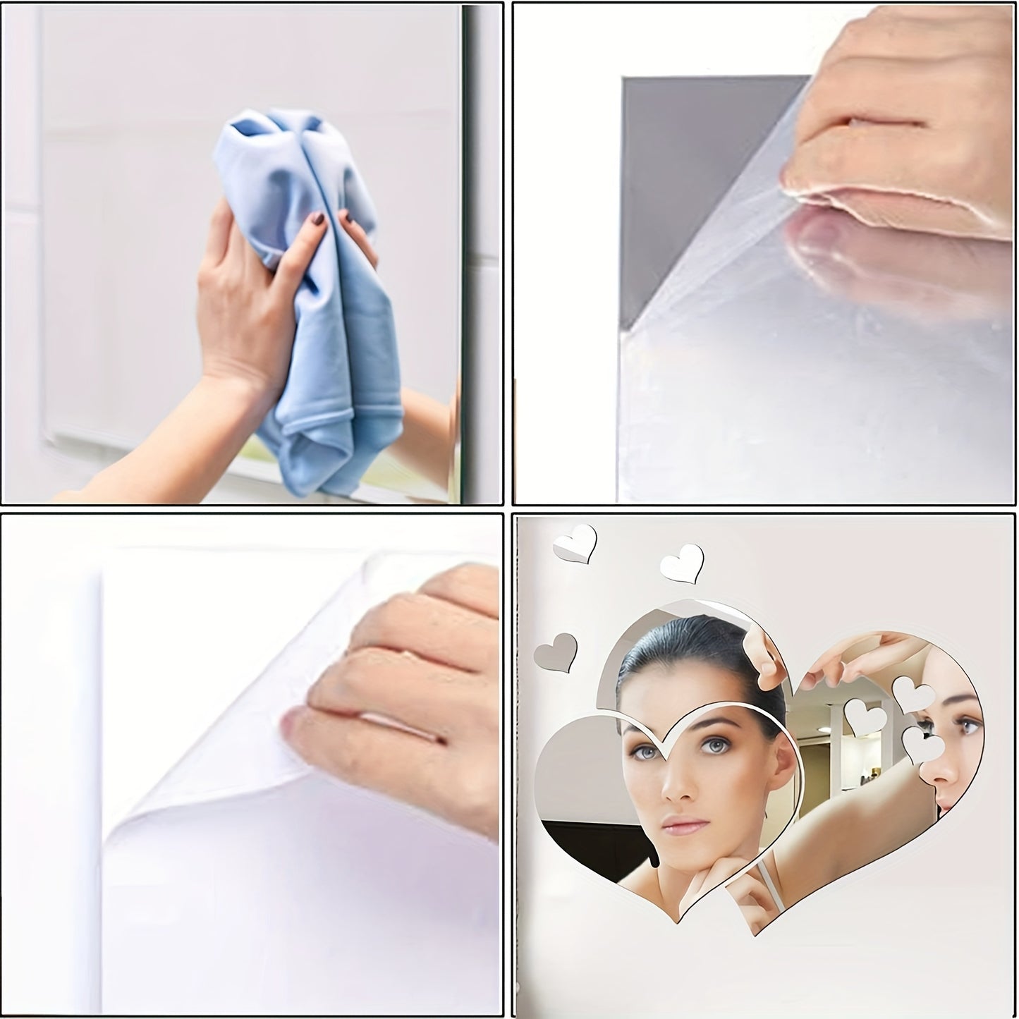 Conjunto de 5 autocolantes espelhados em acrílico inquebráveis ​​com formato de coração para decoração de parede de quarto, sala de estar, sala de jantar, cozinha e escola (26 x 20 cm).