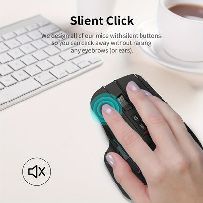 Wireless Wireless Mouse, 2.4GHz, Type-C Wired Three Mode Connection, Artificial Vertical Mouse, Rechargeable Optical Mouse, RGB Office Gaming Mouse, Four-Speed Adjustable DP; with 8 Buttons, Dual Sliders Right-Handed Mouse, M