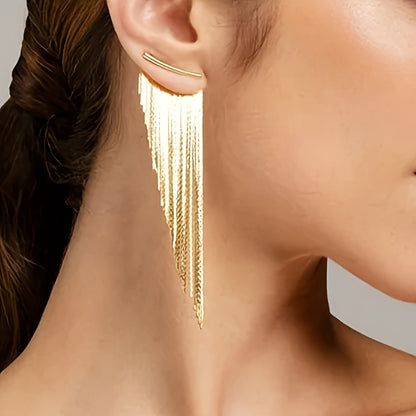 YOYO Women's Sparkling KC Golden-Plated Irregular Tassel Drop Earrings - Bohemian Retro Statement Jewelry with Cascading Leaf-like Design, Luxury Party Wedding Everyday Dangle Earrings for Christmas Gifts & Special Occasions