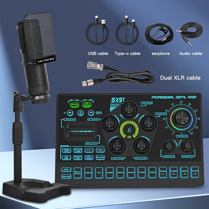 Podcast Live Broadcast Kit, SX91 Live Sound Card + BM800 Podcast XLR Condenser Microphone, Professional Mixing Equipment Set, Ideal for Gaming, Live Broadcasting, Recording Streaming Podcasts, Video Studio, Compatible with La